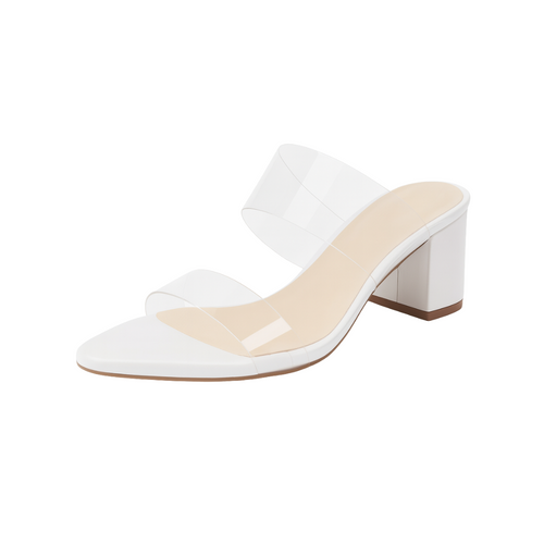 Sandales à Talons pour Femme – Mules d’Été à Enfiler avec Deux Brides Transparentes et Talon Bloc