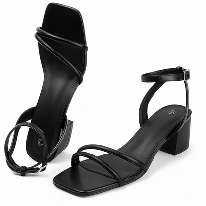 Sandales à talons carrés pour femme – bout ouvert avec brides