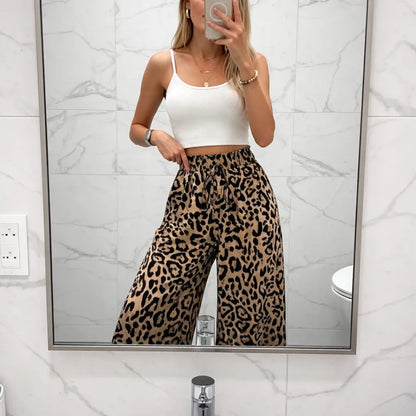 Léona Pantalon fluide large femme – Motif léopard élégant