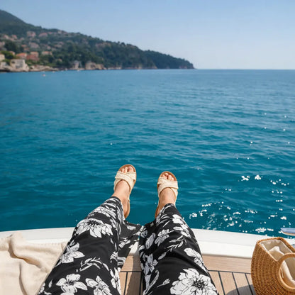Édena Pantalon fluide été femme – Taille haute imprimé floral