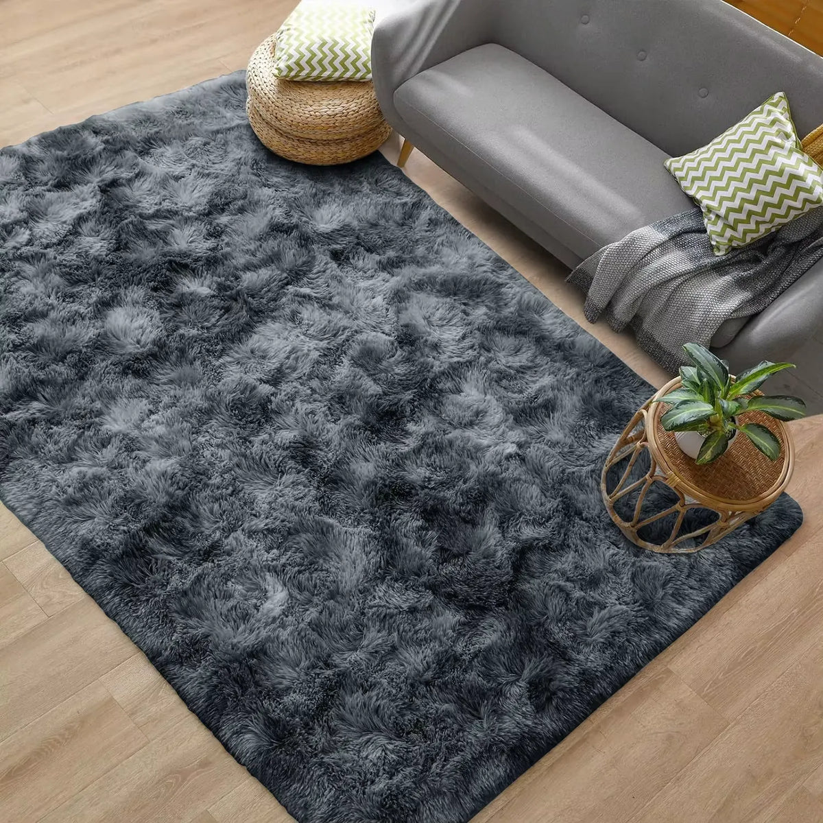 Tapis Shaggy Moelly | Tapis de salon et chambre effet tie-dye, doux et antidérapant