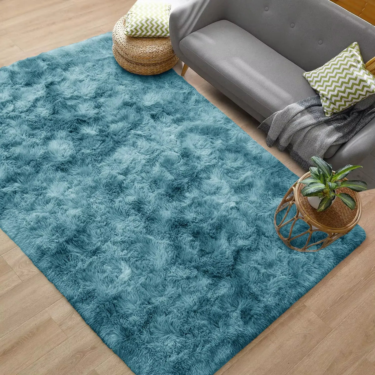 Tapis Shaggy Moelly | Tapis de salon et chambre effet tie-dye, doux et antidérapant