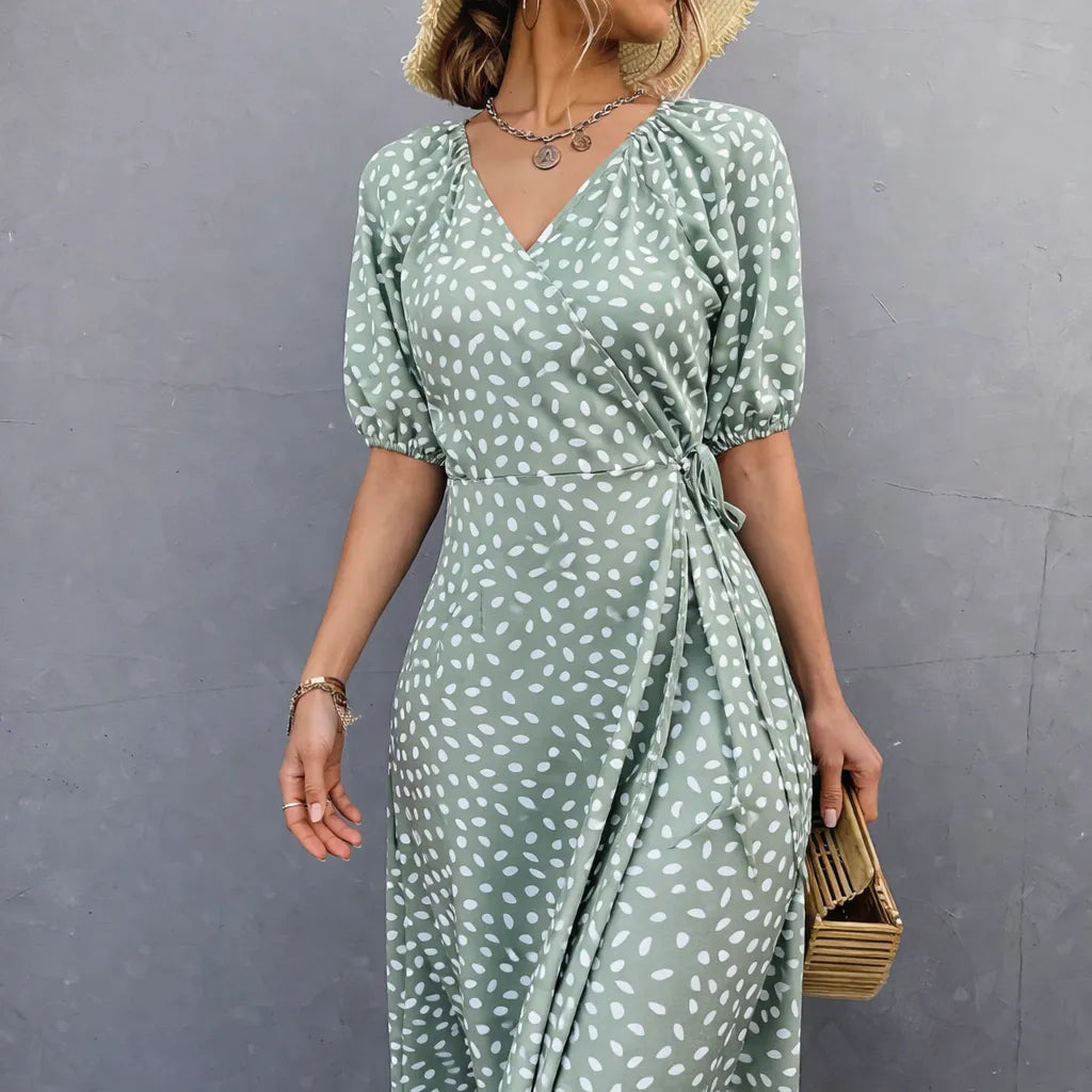Rosméra™ – Robe mi longue femme fluide pois col V