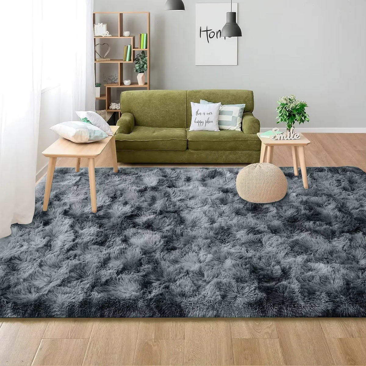 Tapis Shaggy Moelly | Tapis de salon et chambre effet tie-dye, doux et antidérapant