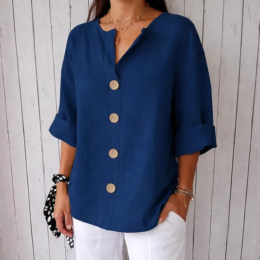 Virelia™ – Tunique longue femme lin fluide été Bleu