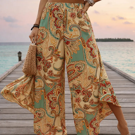 Calista Pantalon fluide été femme – Imprimé géométrique large