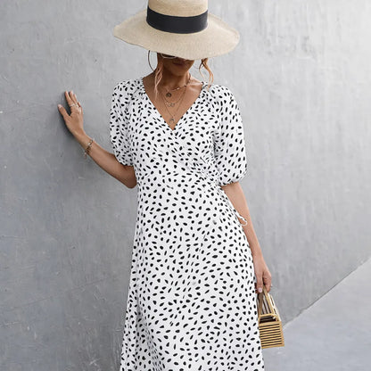 Rosméra™ – Robe mi longue femme fluide pois col V