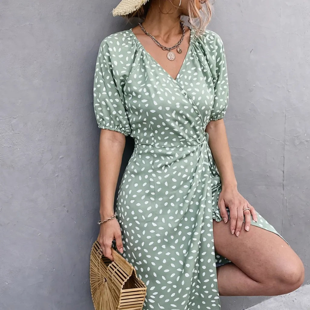 Rosméra™ – Robe mi longue femme fluide pois col V