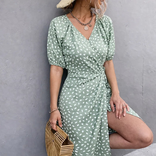 Rosméra™ – Robe mi longue femme fluide pois col V