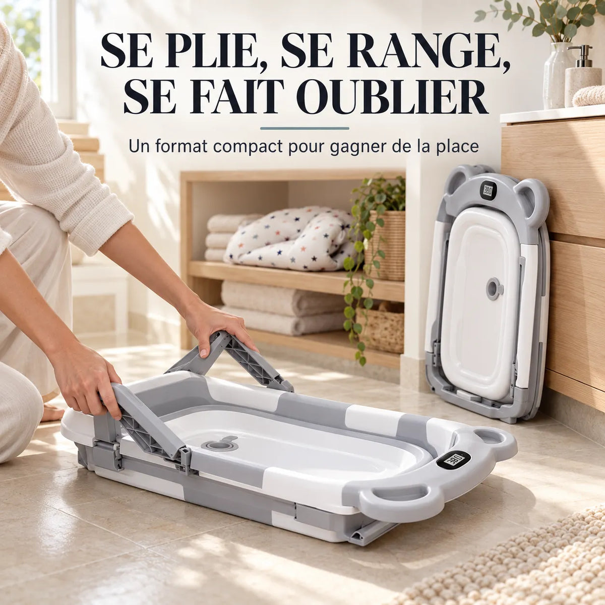 Baignoire bébé pliante | Thermomètre et coussin pour nouveau-né