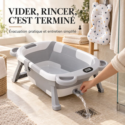 Baignoire bébé pliante | Thermomètre et coussin pour nouveau-né
