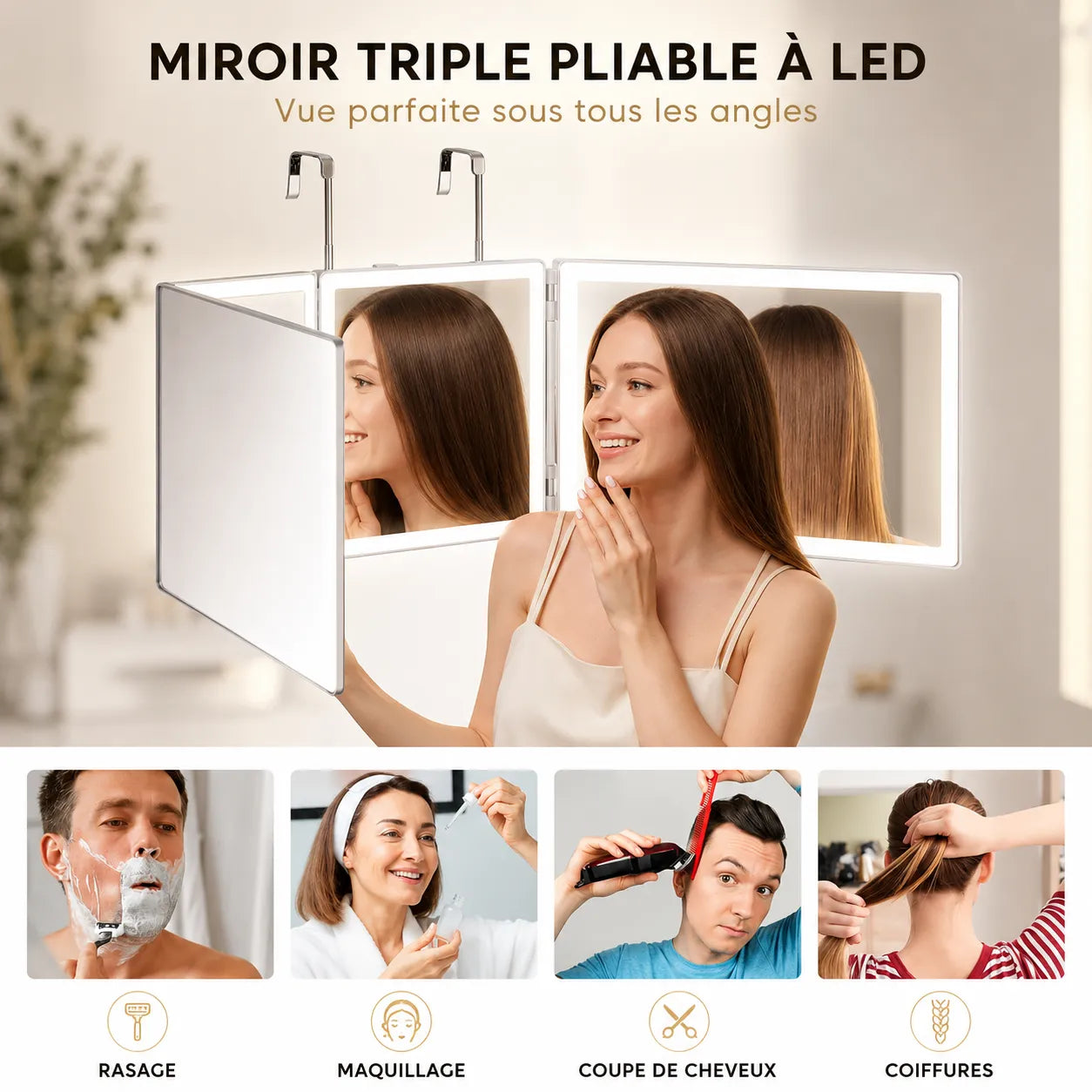 Miroir Salle de Bain & Coiffeuse Pliable VELMIRA