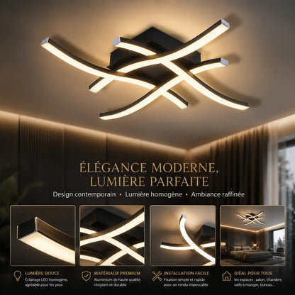 ÉLYSIA | Plafonnier à LED Incurvé Moderne pour Salon, Chambre et Cuisine