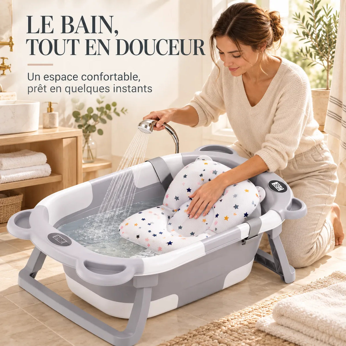 Baignoire bébé pliante | Thermomètre et coussin pour nouveau-né