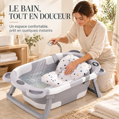 Baignoire bébé pliante | Thermomètre et coussin pour nouveau-né