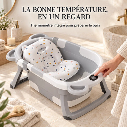 Baignoire bébé pliante | Thermomètre et coussin pour nouveau-né
