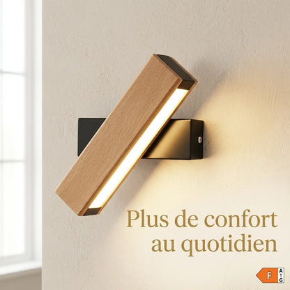Applique Murale pour Chambre, design nordique, base bois & corps rotatif