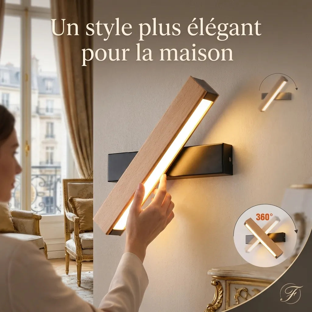 Applique Murale pour Chambre, design nordique, base bois & corps rotatif