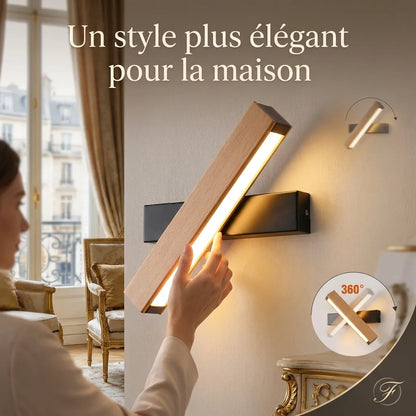 Applique Murale pour Chambre, design nordique, base bois & corps rotatif