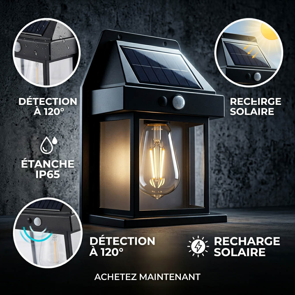 Applique Murale Solaire Effet Tungstène