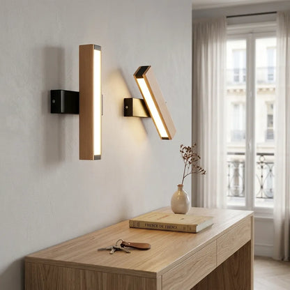 Applique Murale pour Chambre, design nordique, base bois & corps rotatif