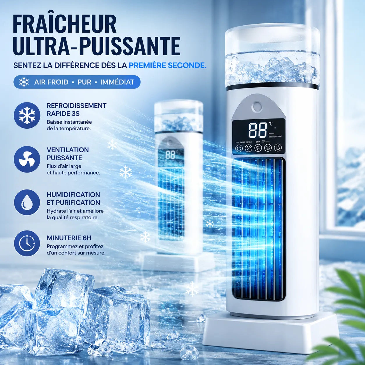 ArcticFlow | Ventilateur Rafraichisseur d Air Brumisateur – Climatiseur Mobile Sans Évacuation