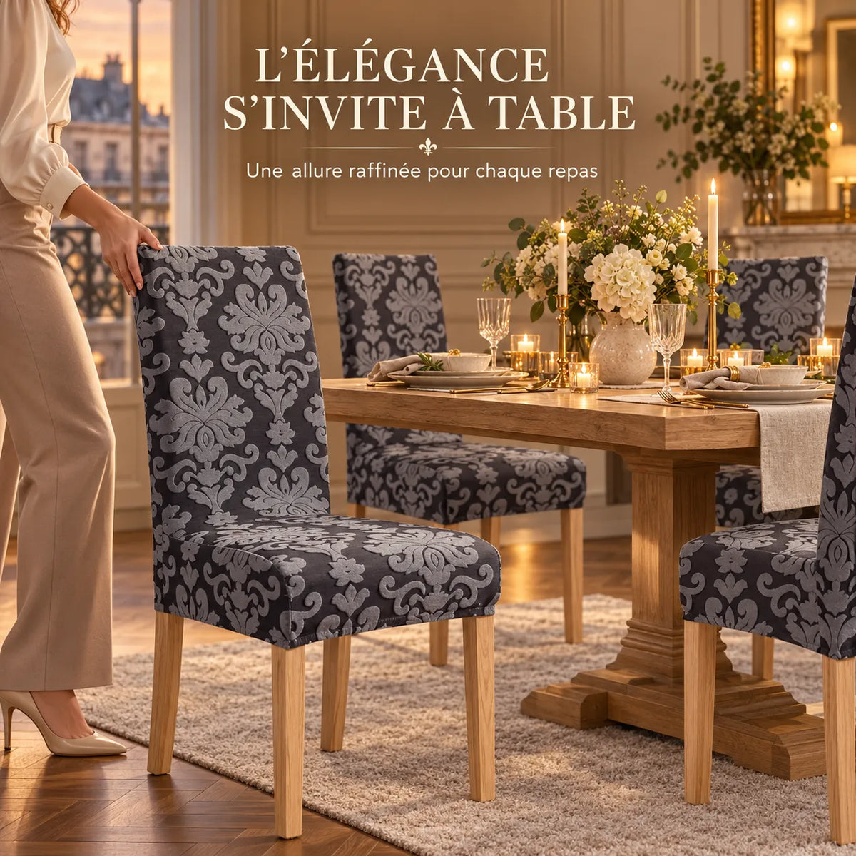 Housse de chaise extensible | Jacquard uni pour salle à manger et mariage