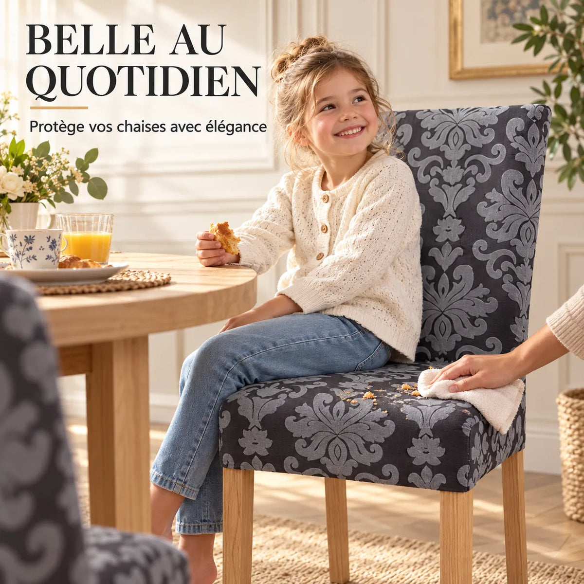 Housse de chaise extensible | Jacquard uni pour salle à manger et mariage