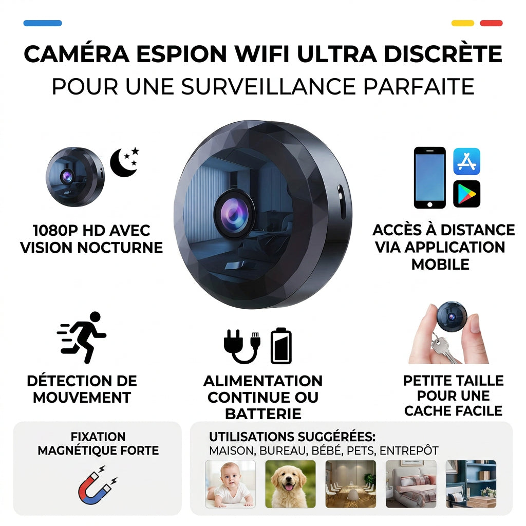SecureCam - Mini caméra espion WiFi 1080P discrète | Surveillance maison intelligente