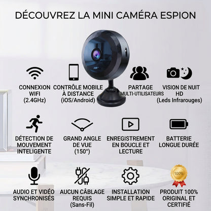 SecureCam - Mini caméra espion WiFi 1080P discrète | Surveillance maison intelligente
