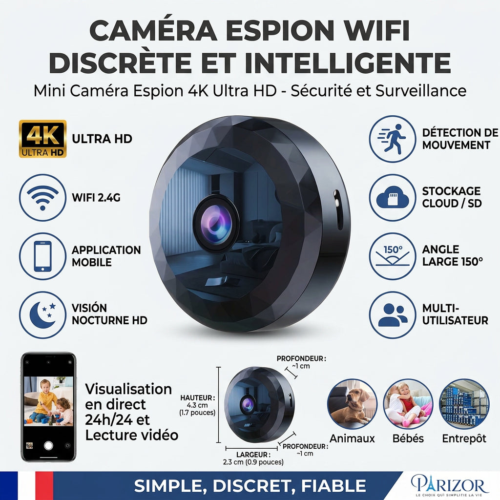 SecureCam - Mini caméra espion WiFi 1080P discrète | Surveillance maison intelligente