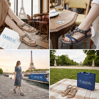 BOHÉLIA DORÉ™ | Sandales Dorées Femme Bohème Été – Plates Confort Strass