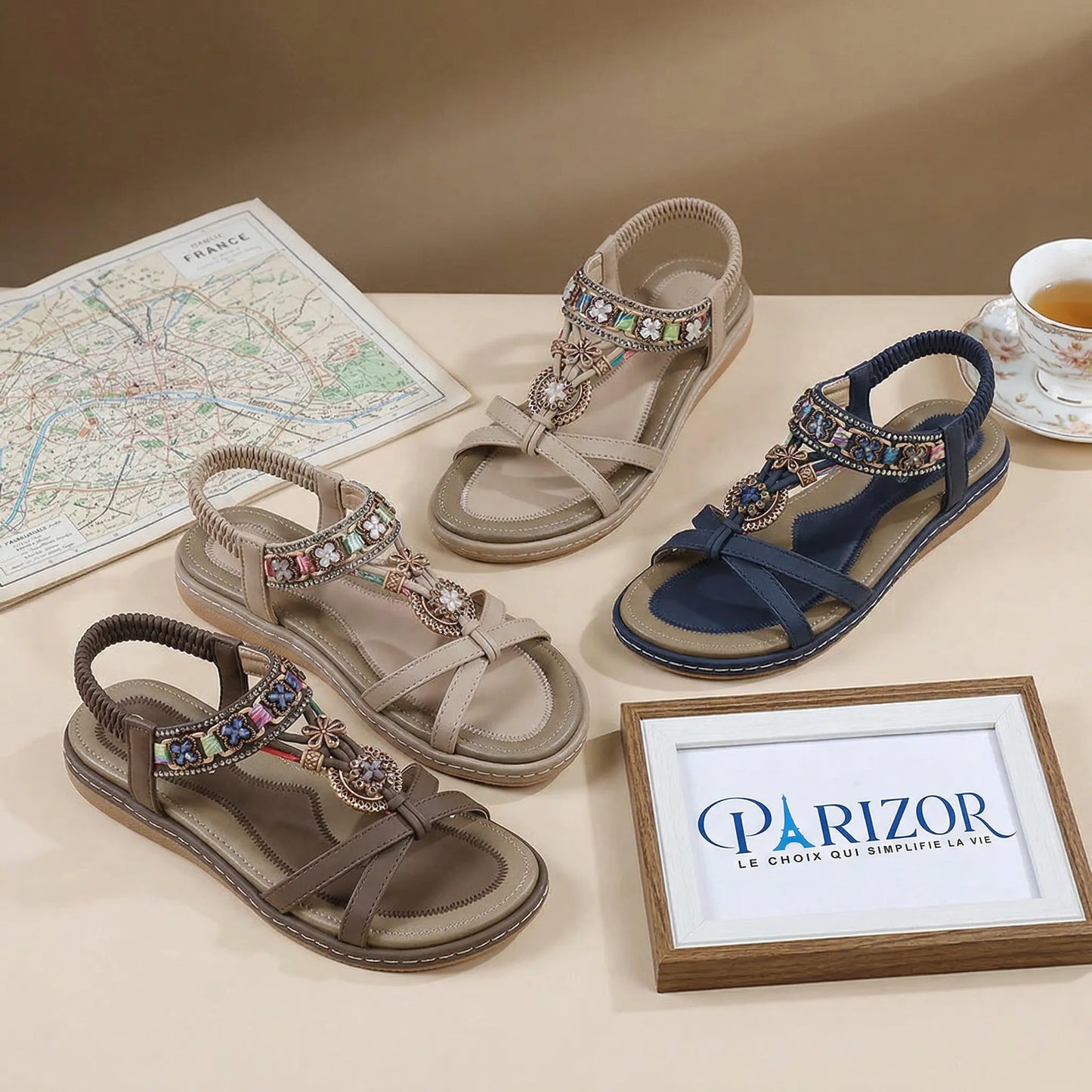 BOHÉLIA DORÉ™ | Sandales Dorées Femme Bohème Été – Plates Confort Strass