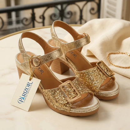 VELORA DORÉ™ | Sandales Dorées Femme Élégantes Été – Plateforme Confort Paillettes
