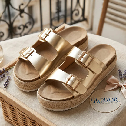 ORLÉA DORÉ™ | Sandales Dorées Femme Confort Été – Plateforme Double Boucle