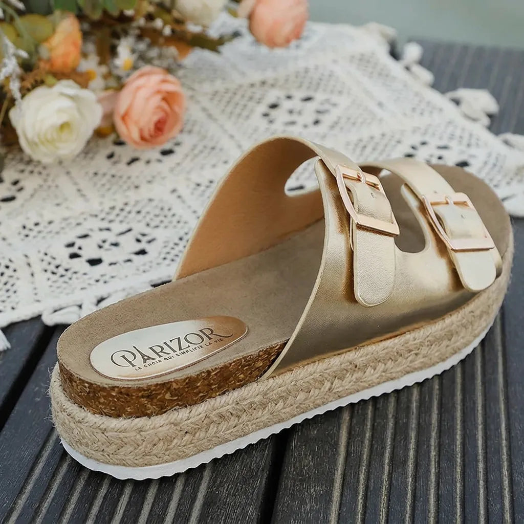 ORLÉA DORÉ™ | Sandales Dorées Femme Confort Été – Plateforme Double Boucle