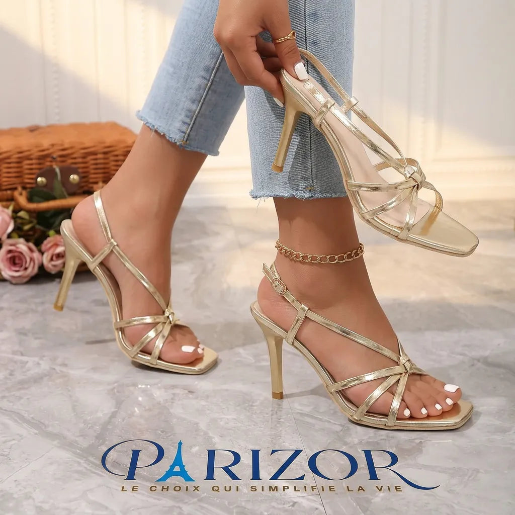 Sandales Dorées Femme Élégantes à Talon Confort