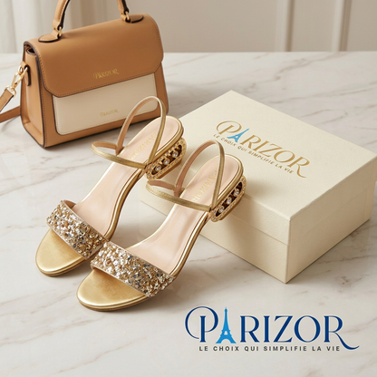 ÉCLAT DORÉ™ – Sandales Dorées Femme Plates à Paillettes Confort Été