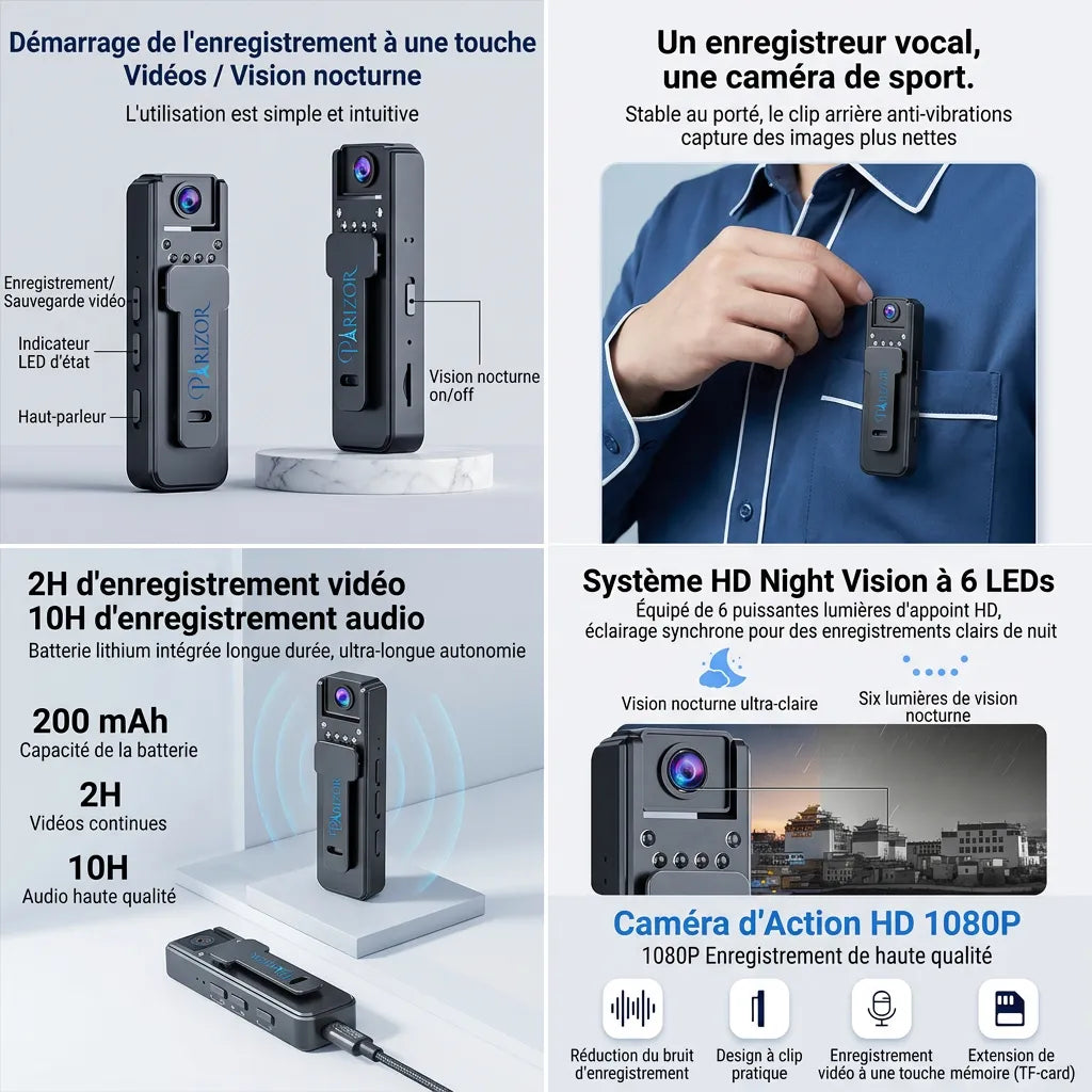 ClipCam Pro - mini caméra de surveillance, caméra espion portable, camera miniature
