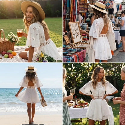 Calyra™ – Robe portefeuille courte femme blanche