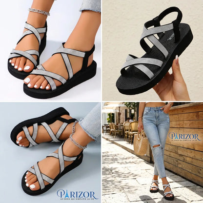 NOIRÉA CONFORT™ | Sandales Plates Noires Femme – Confort Léger Été