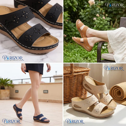 NOIRÉA FLORAL™ | Sandales Plates Noires Femme – Confort Léger Été
