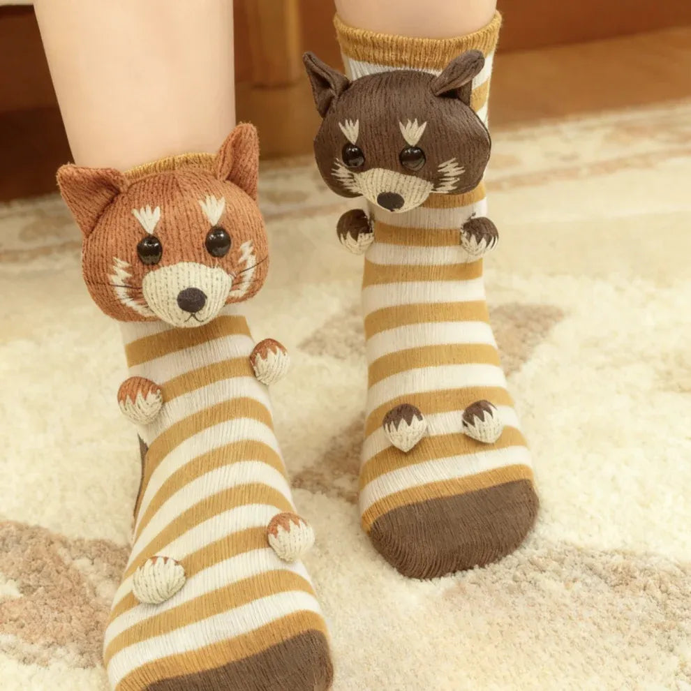 CozyPaws | Chaussettes Cocooning Antidérapantes avec Motif Animal 3D
