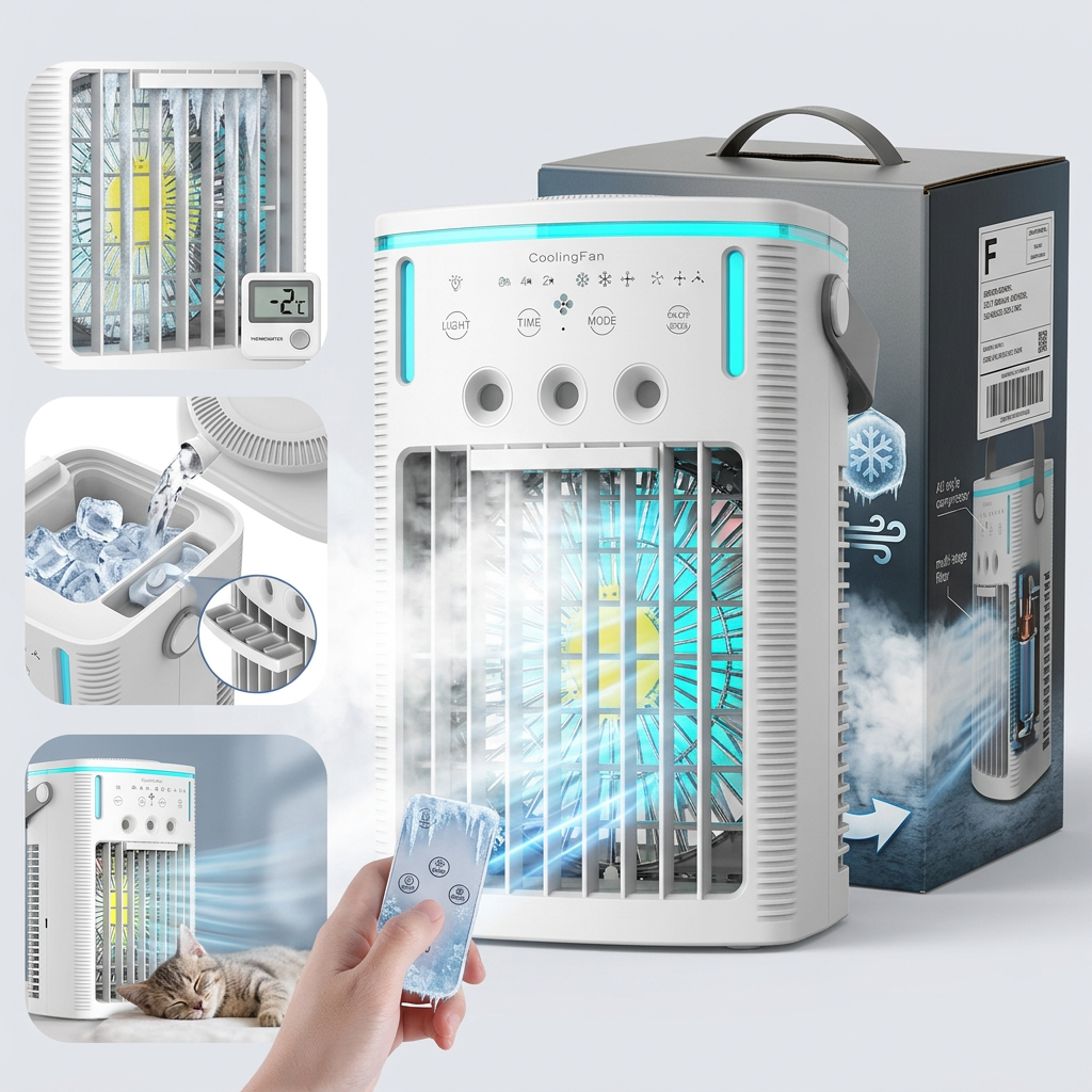 LumiAir | Ventilateur Brumisateur Rafraîchisseur d'Air USB 1000 ml avec Lumière d'Ambiance