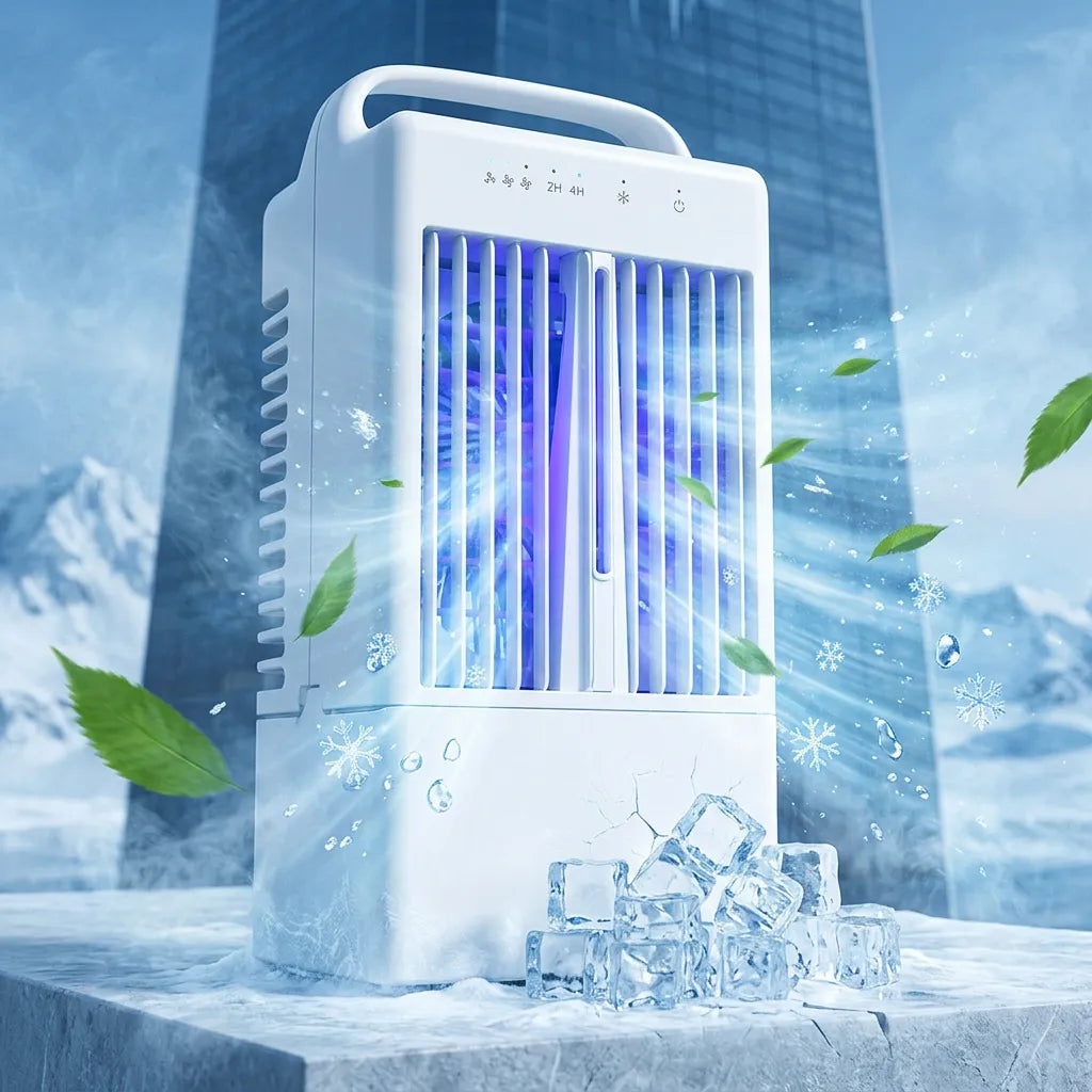 IceBreeze | Petit Ventilateur Rafraîchisseur d'Air de Bureau USB avec Eau et Glace