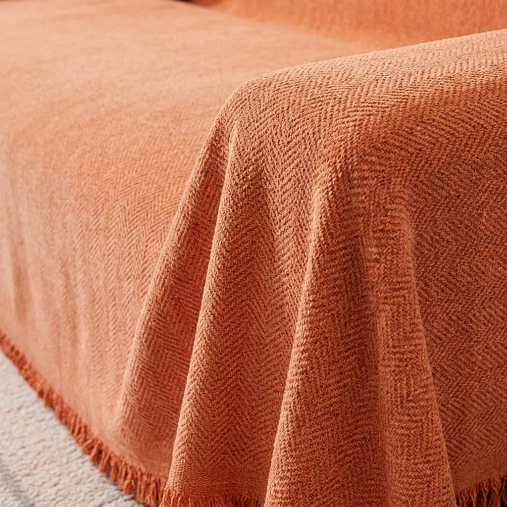 Housse de Canapé Chenya | Plaid-housse chenille chevrons antidérapant anti-griffures