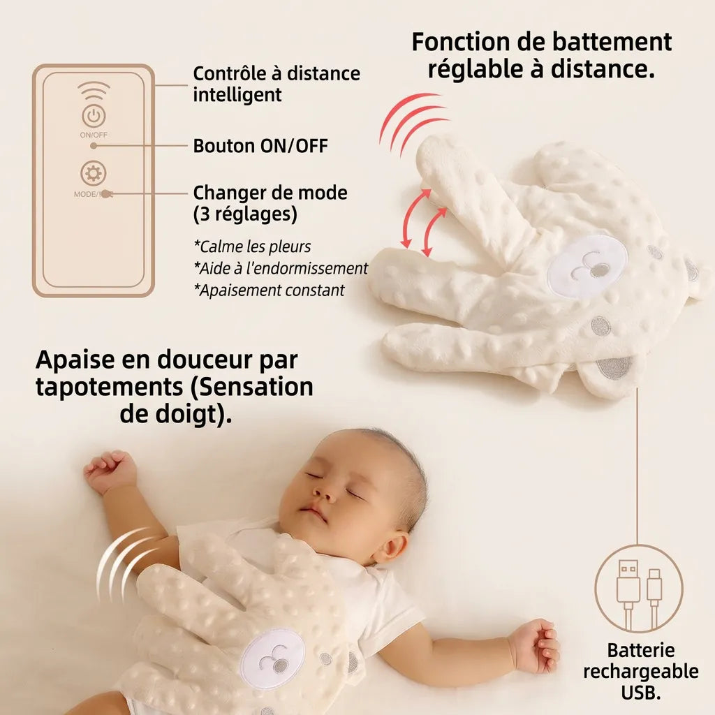 Doudou pour Bébé Paume Douce | Coussin de tapotement apaisant à vitesse et intensité réglables