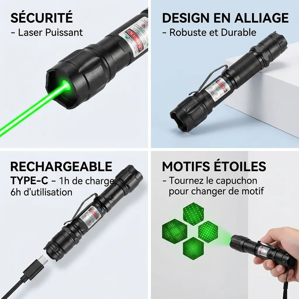 Pointeur Laser GreenBeam | Laser vert rechargeable 532 nm en aluminium
