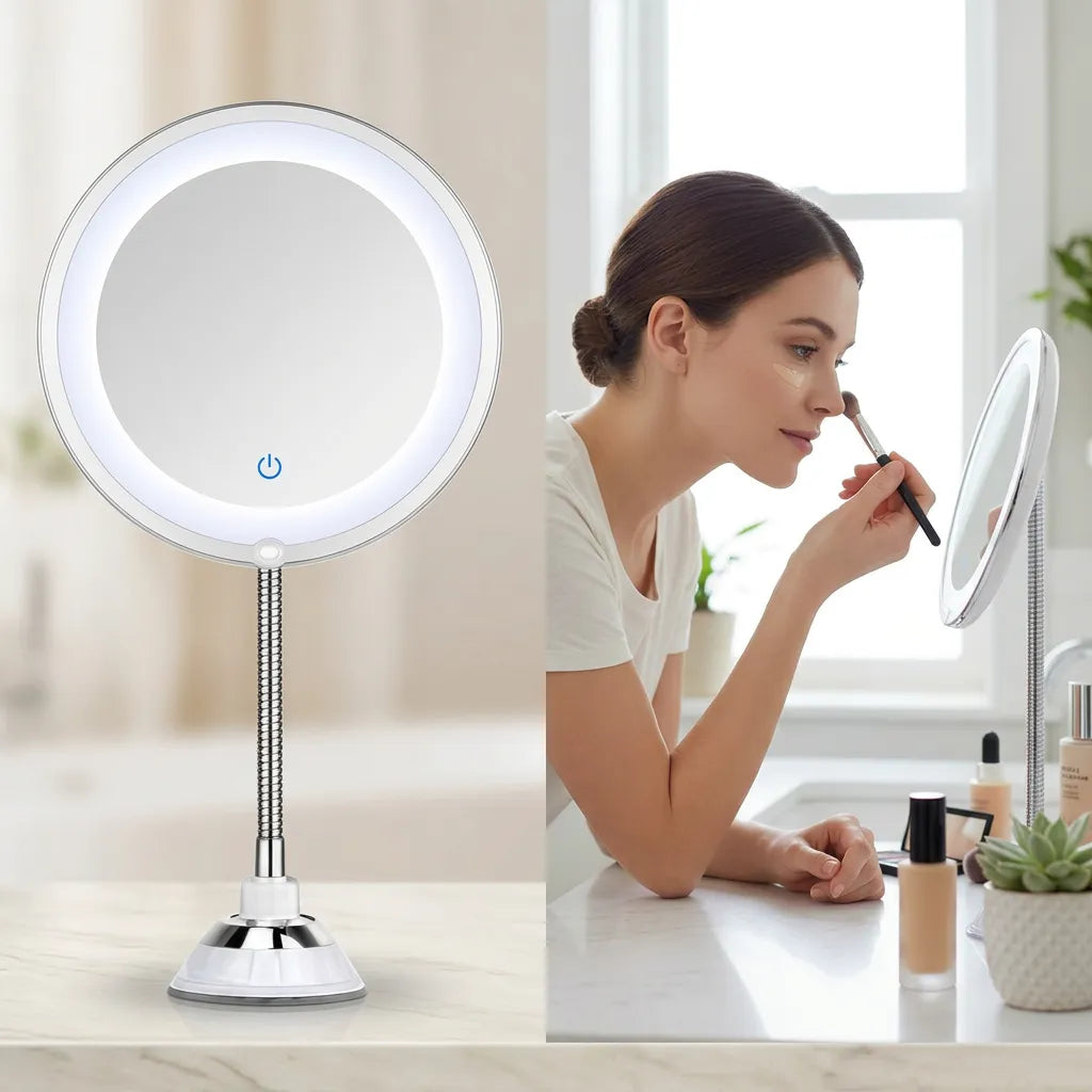 Miroir Grossissant LuminaFix | Miroir salle de bain LED 10x avec bras flexible