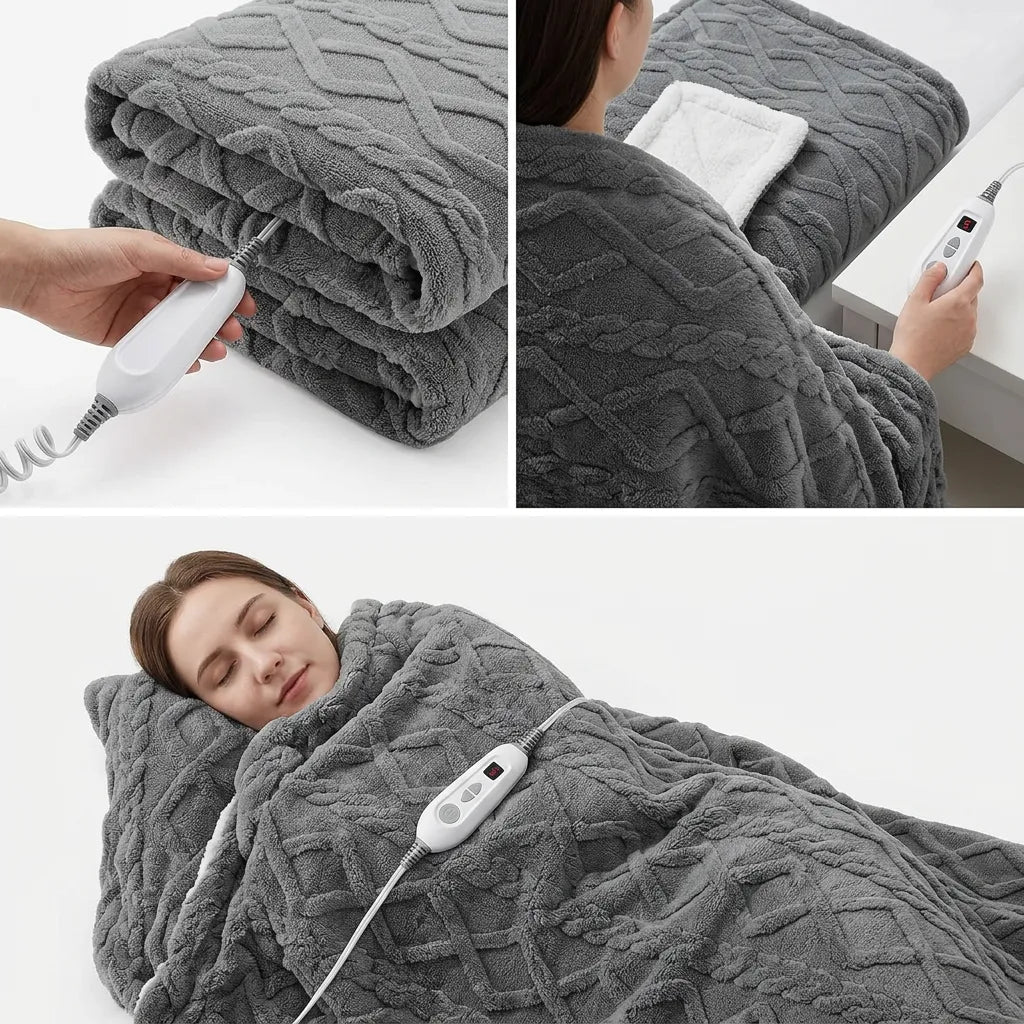 Couverture Chauffante Cocoona | Plaid chauffant en polaire 6 niveaux à contrôle LCD, 180 × 130 cm